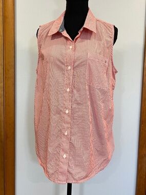 Tommy Hilfiger Women's Sleeveless 100% Cotton Button Down Top Coastal sz L